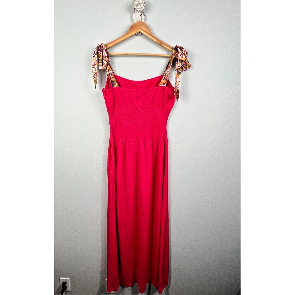 Free People Hot Hibiscus Santorini Maxi Dress Strapped Linen Blend Size 10 - Picture 12 of 16